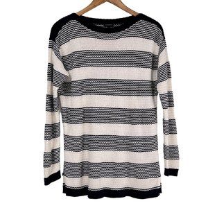 Talbots Blue Cream Striped Knit Boat Neck Cotton Long Sleeve Sweater Size Large